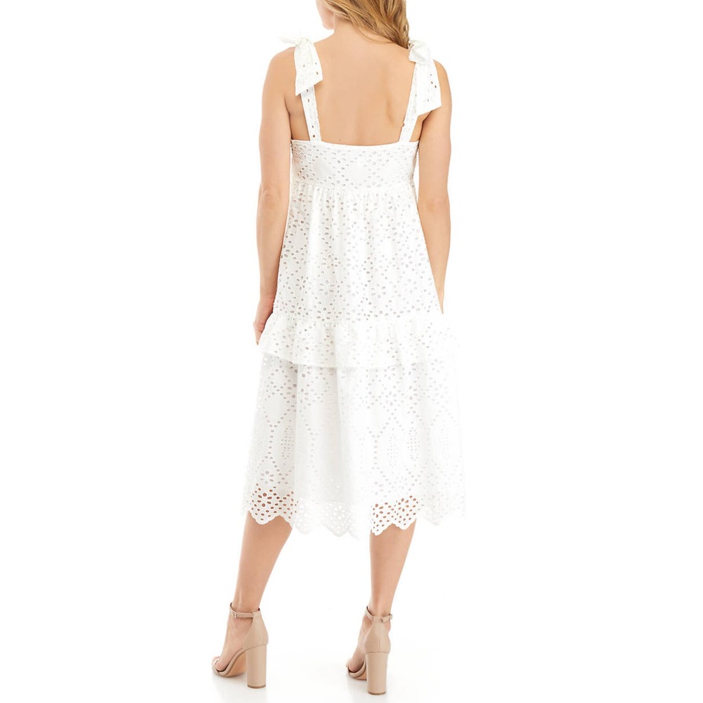 White Eyelet Midi Sundress Womens Dr 10 White Eyelet Dress Cotton Cute Girly Tie
